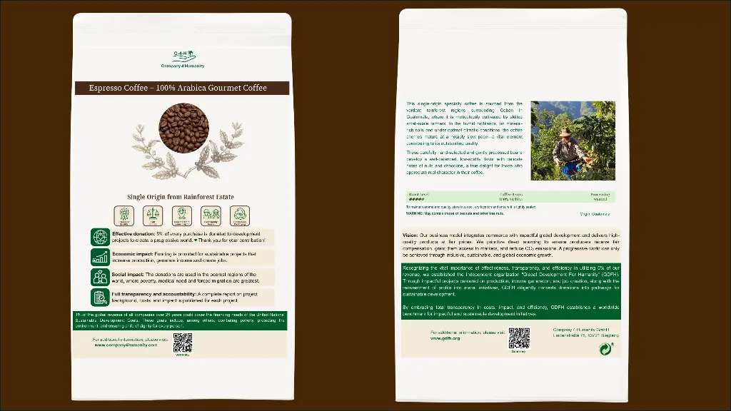 EN | Packaging | Freshly sealed, full of aroma | Espresso from 100% Arabica specialty coffee – with the full story of origin and impact right on the pack.
